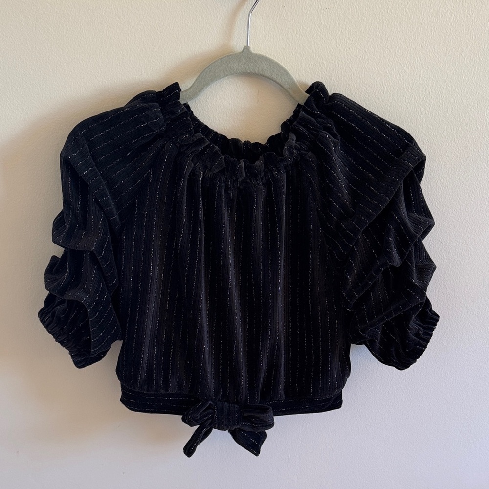 Habitual Black Velvet & Silver Striped Top